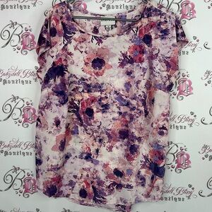 Ava & Viv tshirt watercolor Floral Print Blouse in Pink and Purple